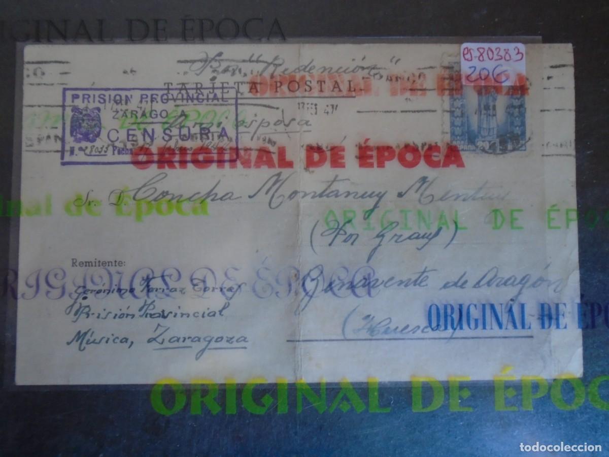 Postales: (PS-80383)TARJETA POSTAL PRISION PROVINCIAL MUSICA(ZARAGOZA)-DESTINO BENAVENTE DE ARAGON(HUESCA)