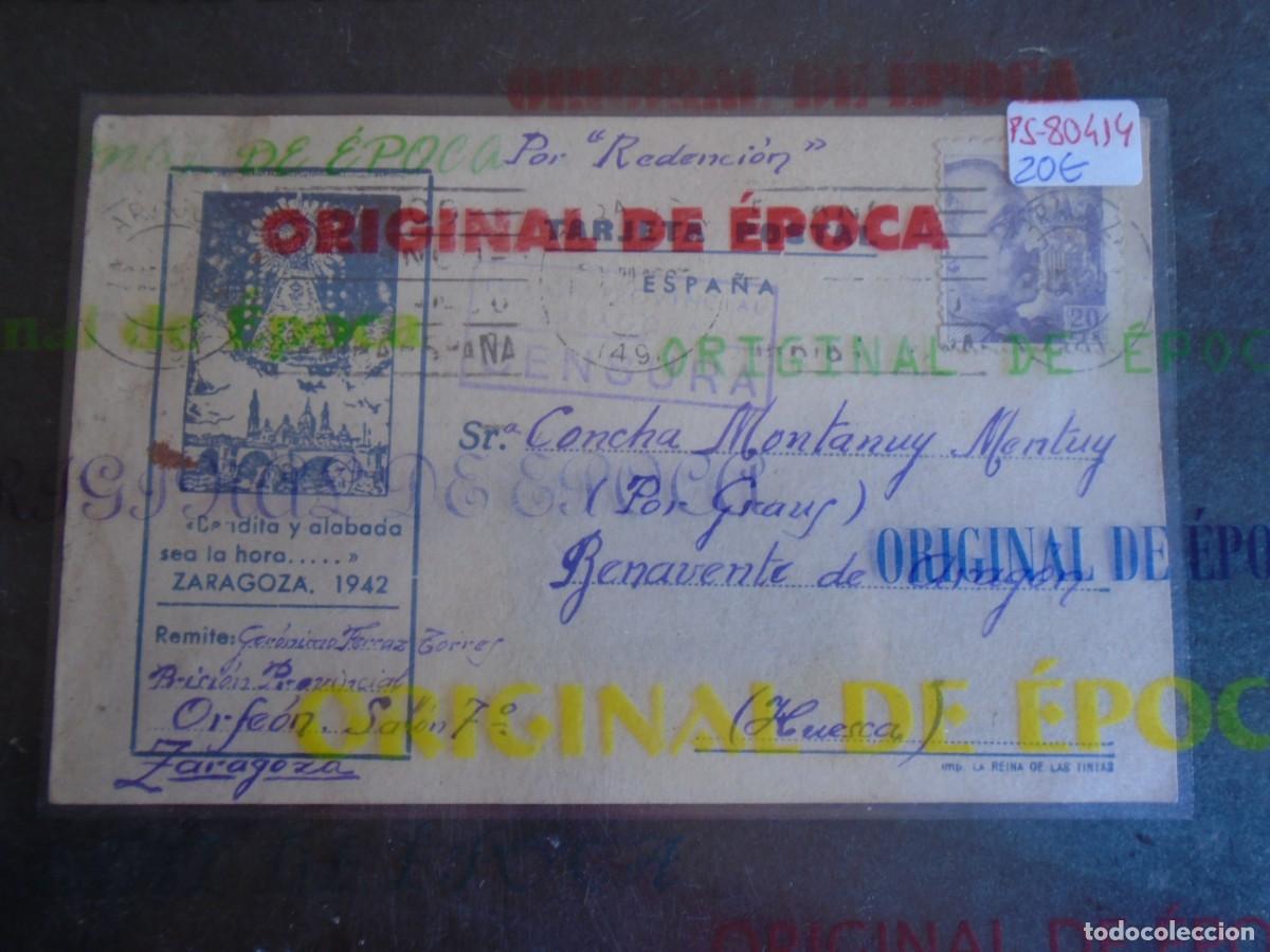 Postales: (PS-80414)TARJETA POSTAL PRISION PROVINCIAL SEC.ORFEON(ZARAGOZA)-DESTINO BENAVENTE DE ARAGON(HUESCA)