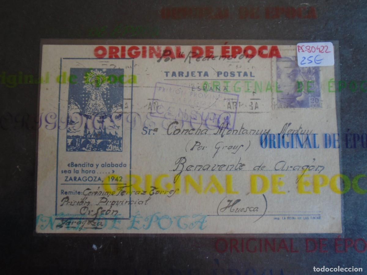 Postales: (PS-80422)TARJETA POSTAL PRISION PROVINCIAL SEC.ORFEON(ZARAGOZA)-DESTINO BENAVENTE DE ARAGON(HUESCA)
