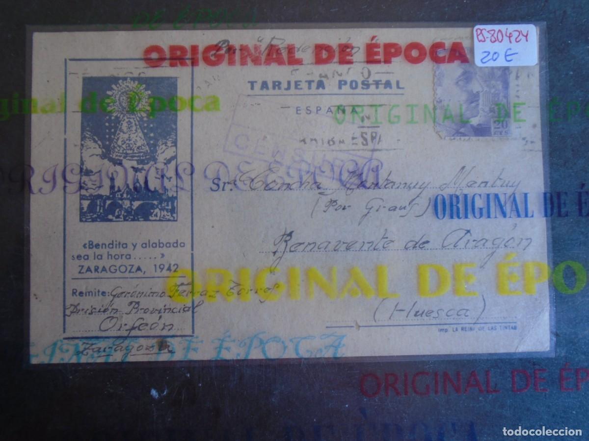 Postales: (PS-80424)TARJETA POSTAL PRISION PROVINCIAL SEC.ORFEON(ZARAGOZA)-DESTINO BENAVENTE DE ARAGON(HUESCA)