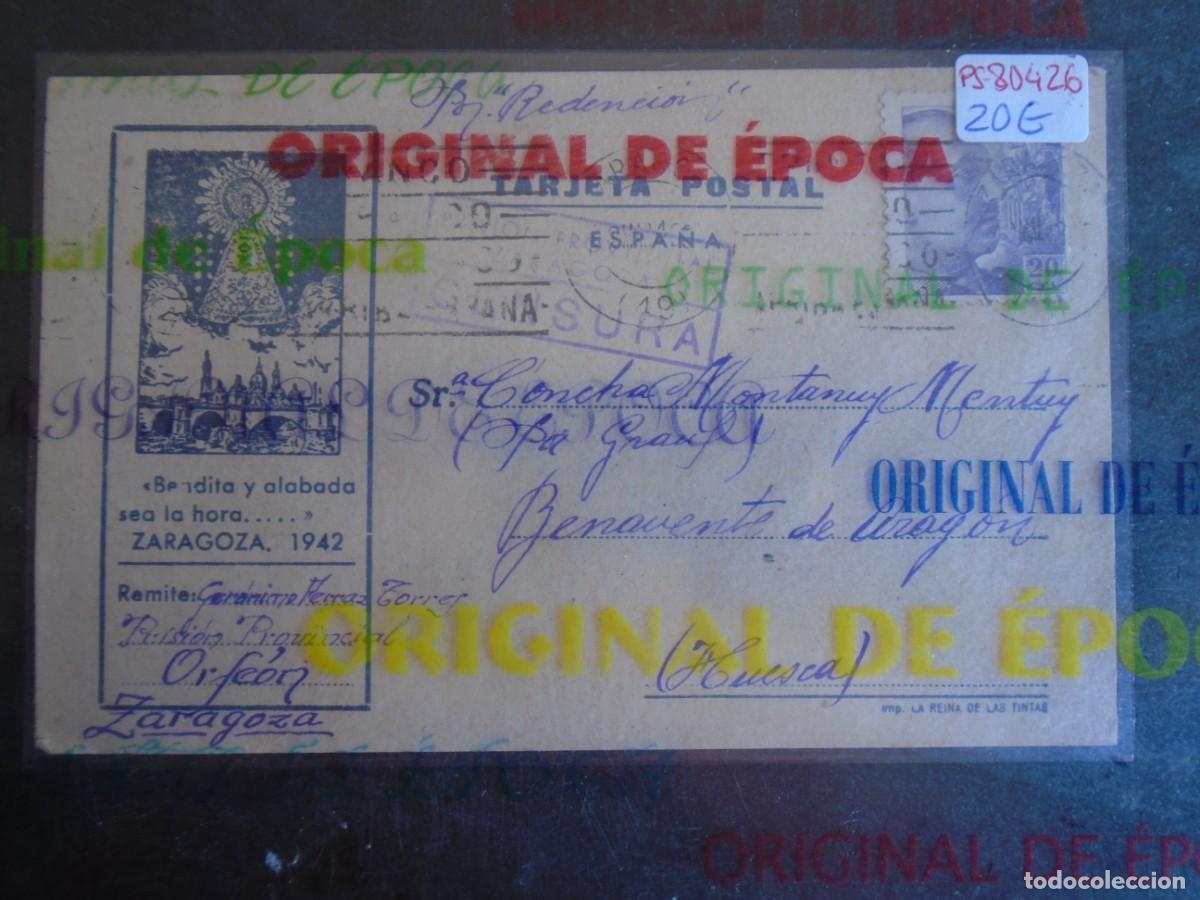 Postales: (PS-80426)TARJETA POSTAL PRISION PROVINCIAL SEC.ORFEON(ZARAGOZA)-DESTINO BENAVENTE DE ARAGON(HUESCA)