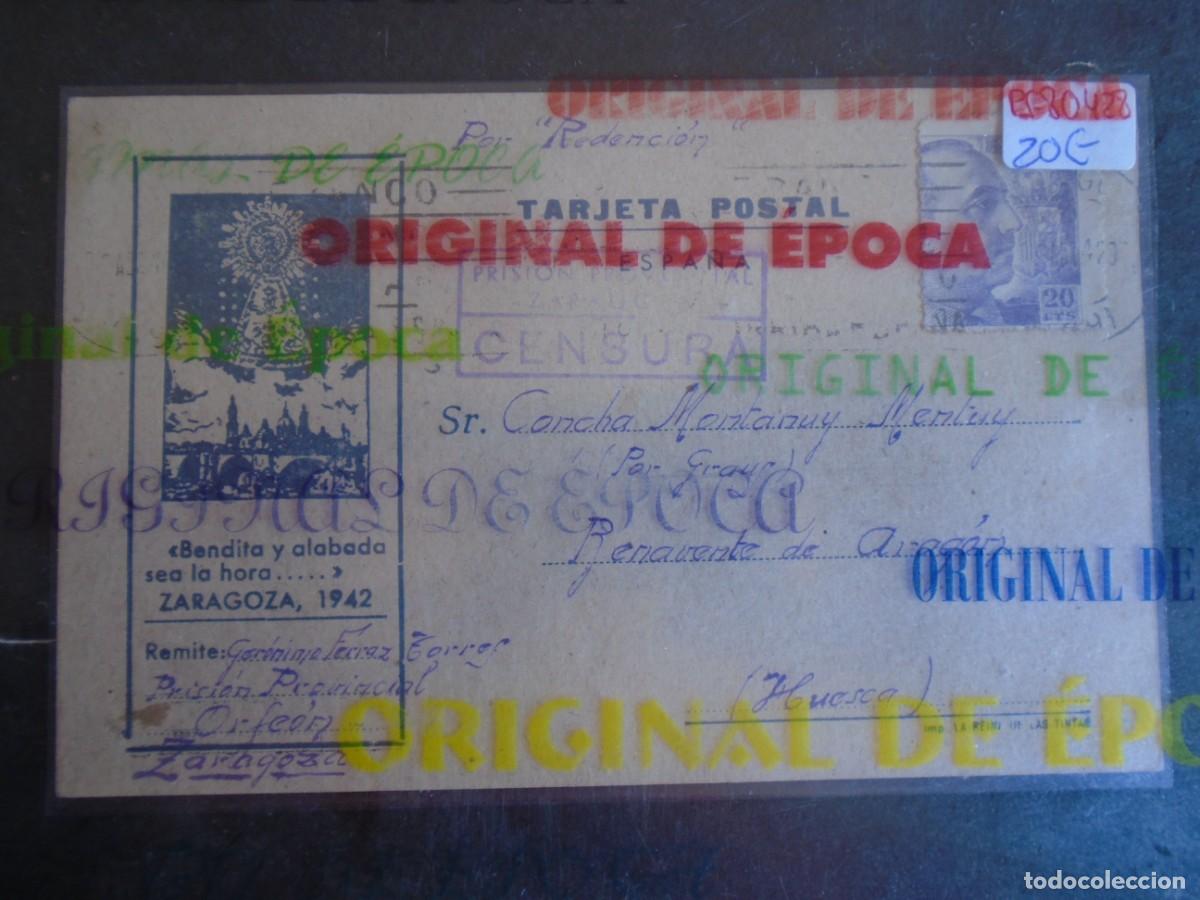 Postales: (PS-80428)TARJETA POSTAL PRISION PROVINCIAL SEC.ORFEON(ZARAGOZA)-DESTINO BENAVENTE DE ARAGON(HUESCA)