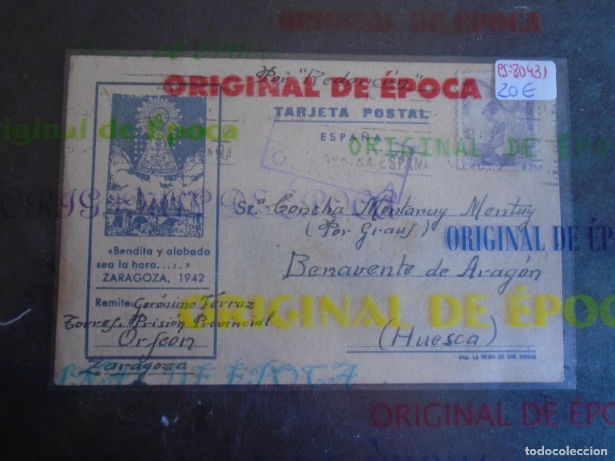 Postales: (PS-80431)TARJETA POSTAL PRISION PROVINCIAL SEC.ORFEON(ZARAGOZA)-DESTINO BENAVENTE DE ARAGON(HUESCA)