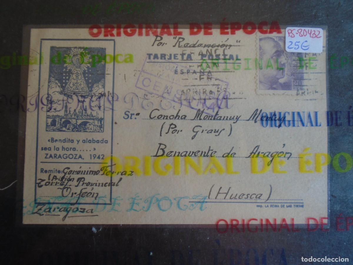 Postales: (PS-80432)TARJETA POSTAL PRISION PROVINCIAL SEC.ORFEON(ZARAGOZA)-DESTINO BENAVENTE DE ARAGON(HUESCA)