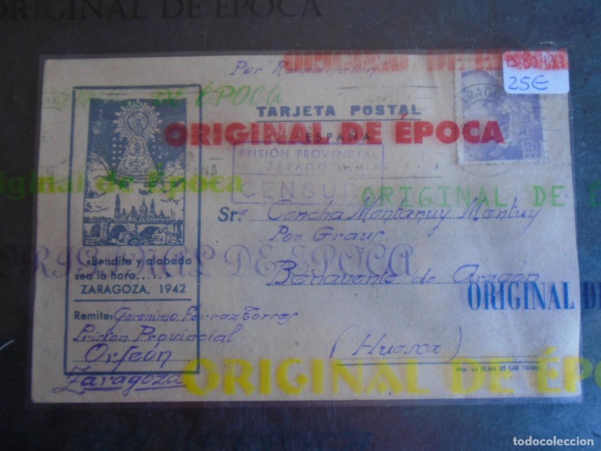 Postales: (PS-80433)TARJETA POSTAL PRISION PROVINCIAL SEC.ORFEON(ZARAGOZA)-DESTINO BENAVENTE DE ARAGON(HUESCA)