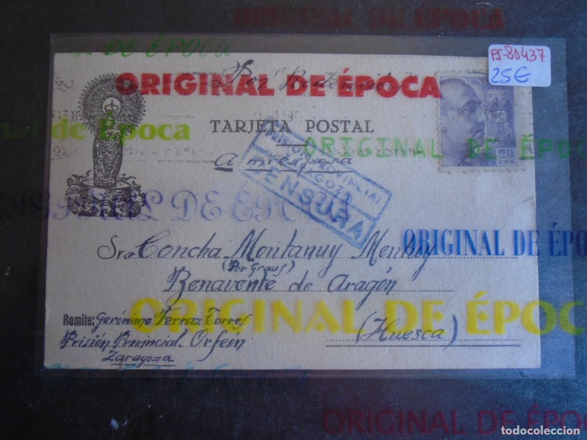Postales: (PS-80437)TARJETA POSTAL PRISION PROVINCIAL SEC.ORFEON(ZARAGOZA)-DESTINO BENAVENTE DE ARAGON(HUESCA)
