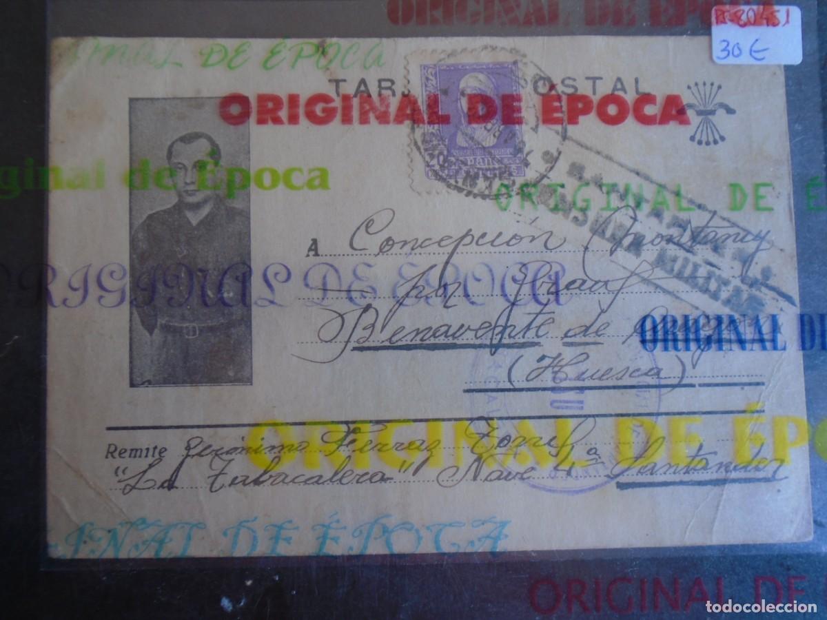 Postales: (PS-80451)TARJETA POSTAL PRISIONEROS DE GUERRA LA TABACALERA (SANTANDER)-DESTINO BENAVENTE DE ARAGON