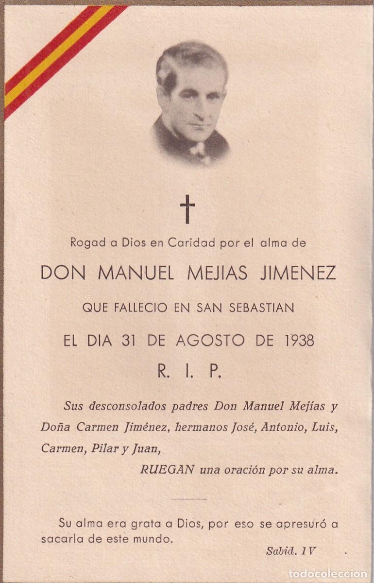 Postcards: Recordatorio f&uacute;nebre Manuel Mejias Jimenez San Sebasti&aacute;n 1938