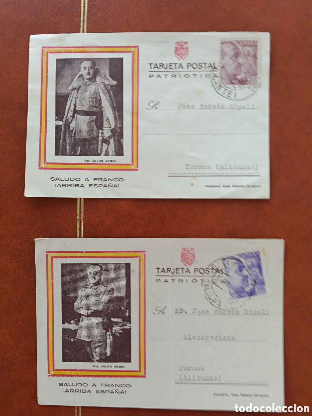 Postales: Lote 2 Tarjetas Postales Patri&oacute;ticas Franco 1940 - Jal&oacute;n &Aacute;ngel - Circuladas Gata de Gorgos / Tormos