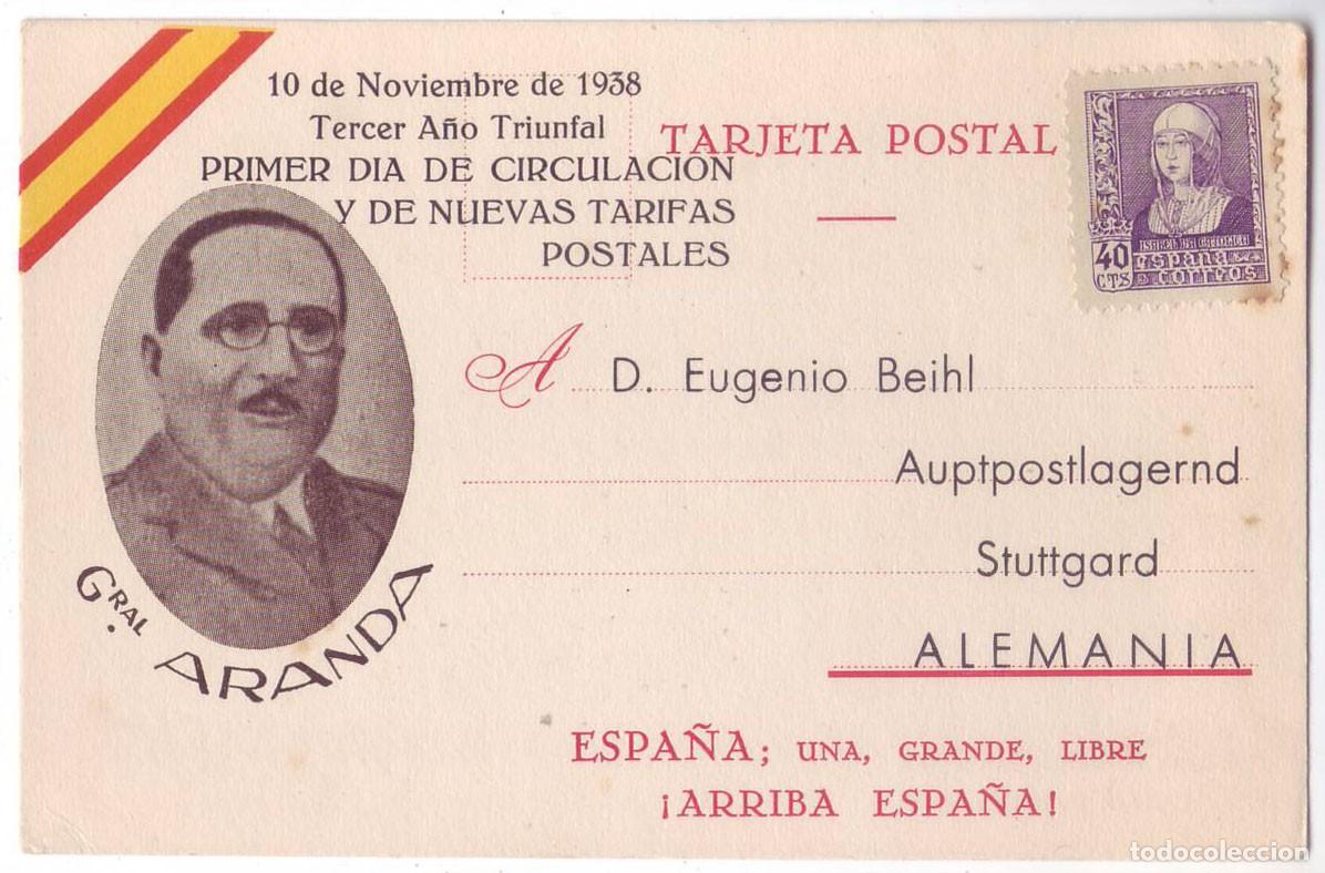 Postales: Tarjeta Postal Patri&oacute;tica General Aranda. Tercer A&ntilde;o Triunfal. Ed. Juan Marra - M&aacute;laga (1938)
