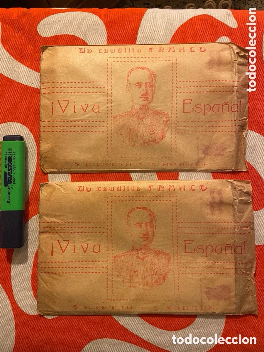 Postales: Dos paquetes envoltorio original, cinco cartas y cinco sobres. Franco. Arriba Espa&ntilde;a.