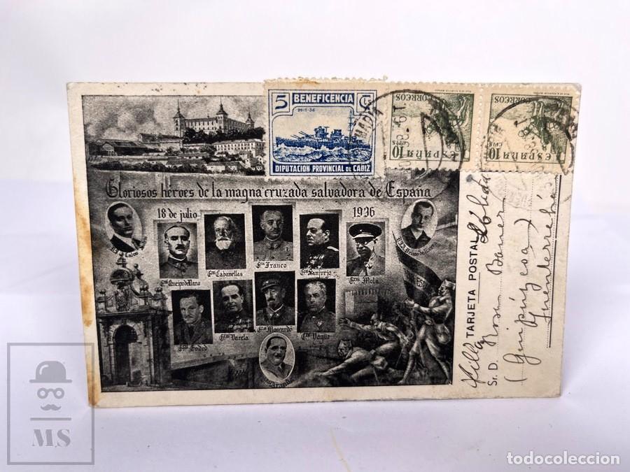 Postales: Antigua Postal - H&eacute;roes Magna Cruzada - Circulada 1938 - Selllo Beneficiencia Censura Militar #JMO