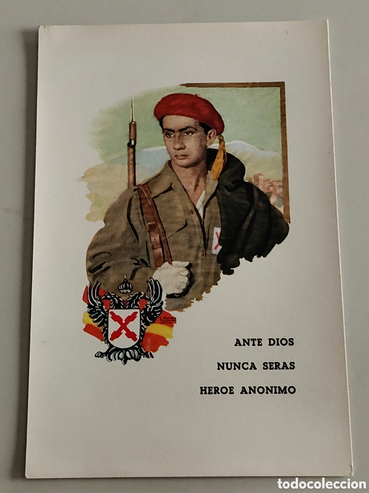 Postales: Tarjeta postal Requet&eacute; Ante Dios nunca ser&aacute;s heroe an&oacute;nimo Edita Heraclio Fournier Vitoria 1961