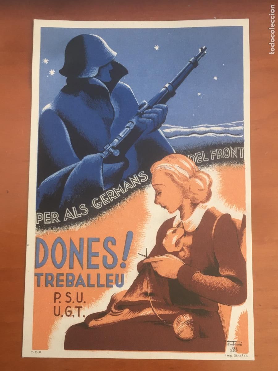 Postales: guerra civil dones treballeu PSU UGT secretariat agitacio propaganda postal original antigua
