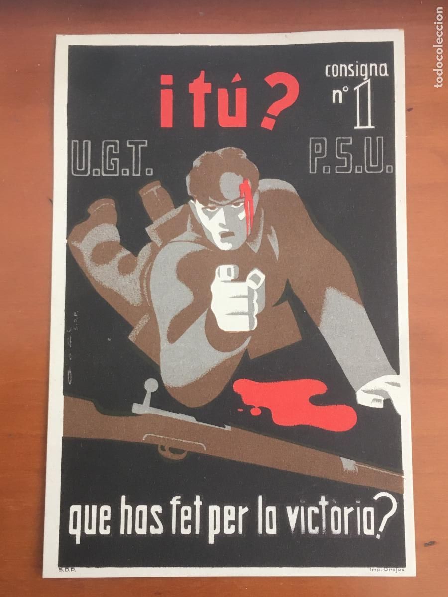 Postales: guerra civil tu que has fet per la victoria PSU UGT secretariat agitacio propaganda postal original