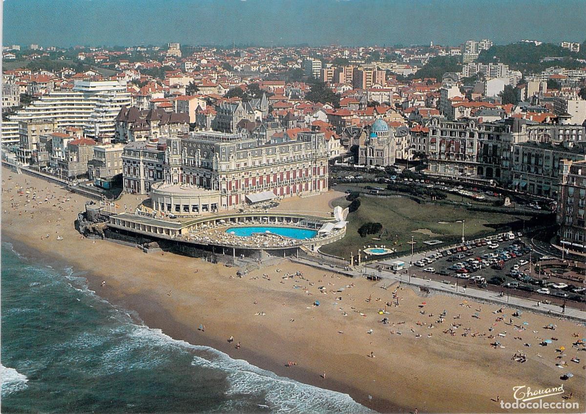 Postales: Postal de Biarritz Francia H&ocirc;tel du Palais y Playa de la Grande Plage