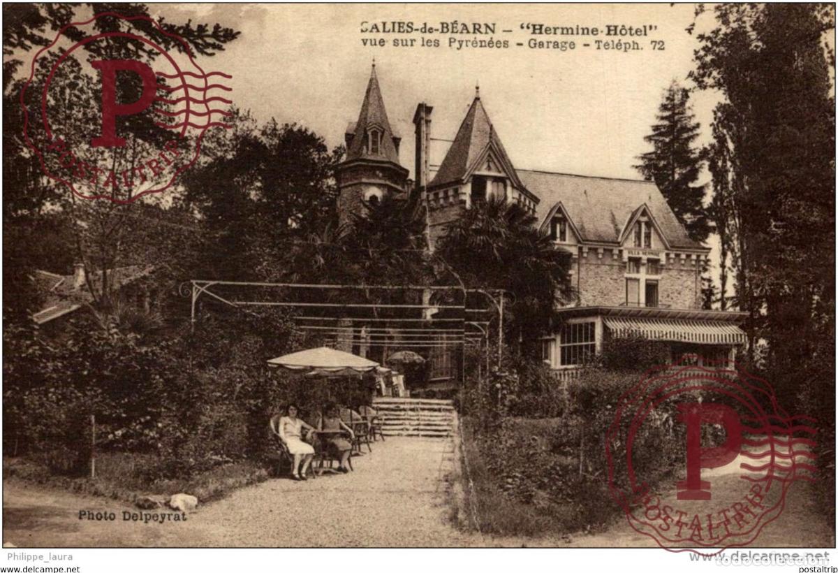 Cartoline: PYRENEES ATLANTIQUES- - salies de bearn -hermine hotel Vue sur les Pyrenees Garage