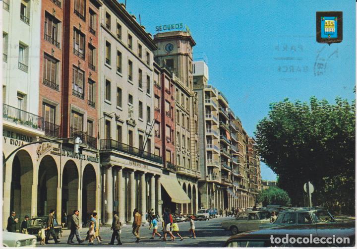 Postales: Tarjeta postal. Logroño. Paseo del Espolón ”Muro de la Mata”. Escudo de Oro. Circulada 1977 - Foto 1 - 284600303