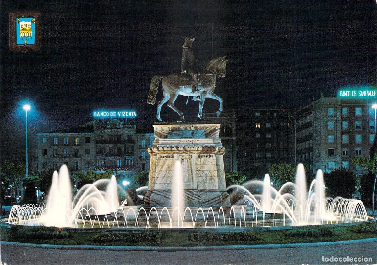 Postales: Postal de Logro&ntilde;o: Estatua del General Espartero y Fuente Luminosa