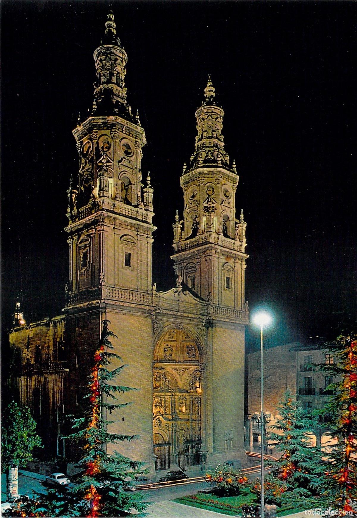 Postais: Postal de la Catedral Santa Mar&iacute;a de la Redonda en Logro&ntilde;o de Noche