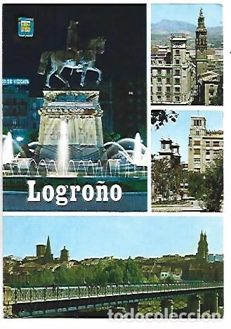 Postales: MONUMENTO AL GENERAL ESPARTERO - IGLESIA - DETALLE - PUENTE DE HIERRO.- LOGRO&Ntilde;O