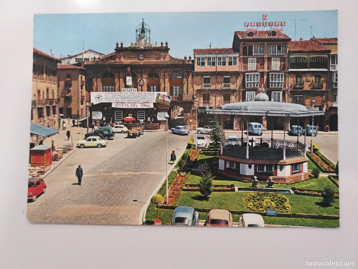Postales: POSTAL HARO AYUNTAMIENTO PLAZA DE LA PAZ. ESCRITA 1967. 1966. COSTA DEL VINO, COMERCIAL ASENJO
