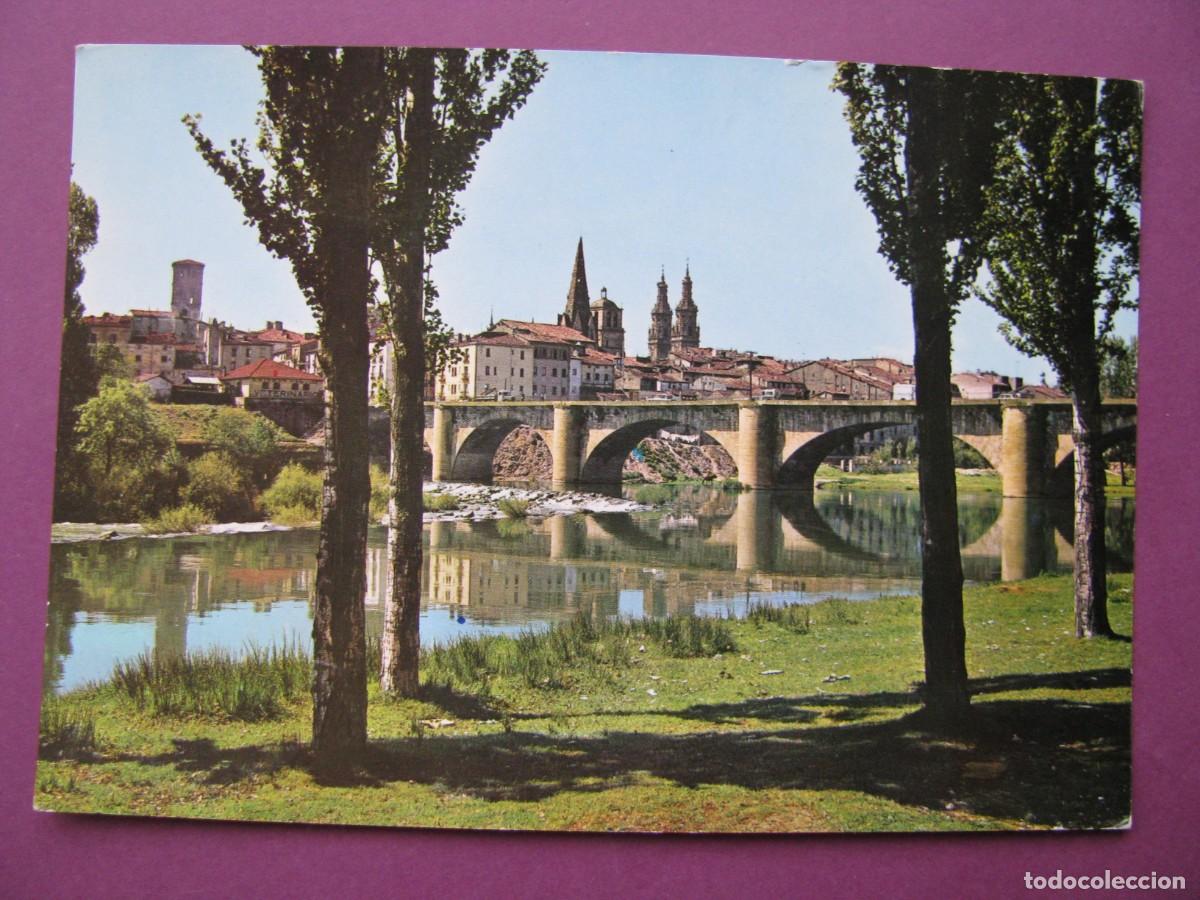 Postales: POSTAL DE LOGRO&Ntilde;O. PUENTE DE PIEDRA SOBRE EL EBRO. GARCIA GARRABELLA. ESCRITA
