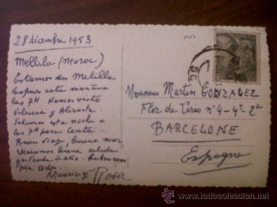 Postales: POSTAL TROQUELADA  MELILLA-CIRCULADA 1953 - Foto 2