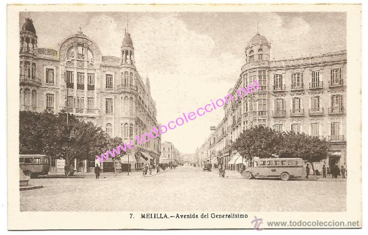 Postales: MELILLA. AVENIDA DEL GENERALISIMO (POSTAL SIN CIRCULAR) A&Ntilde;O 1950 - Foto 1
