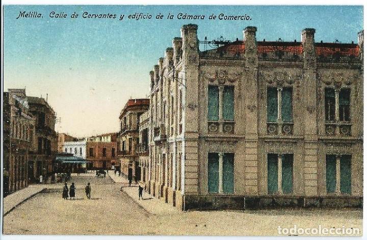 Postales: Melilla.- Calle de Cervantes y edificio de la C&aacute;mara de Comercio - Foto 1