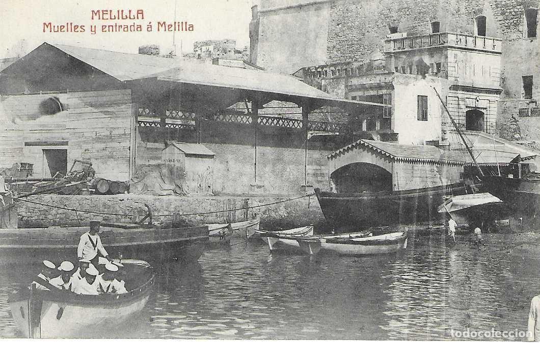 Postales: MELILLA - MUELLES Y ENTRADA Á MELILLA - FOTOTIPIA CASTAÑEIRA Y ALVAREZ - SIN CIRCULAR