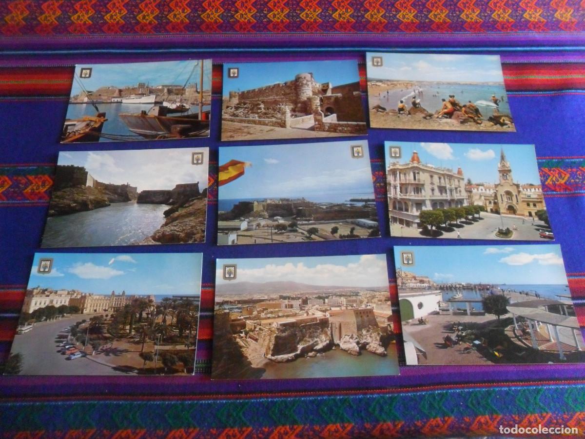Postales: 9 POSTAL SIN CIRCULAR MELILLA ESCUDO DE ORO N&ordm; 41 40 39 25 24 23 16 11 7. EDICIONES FISA 1963.