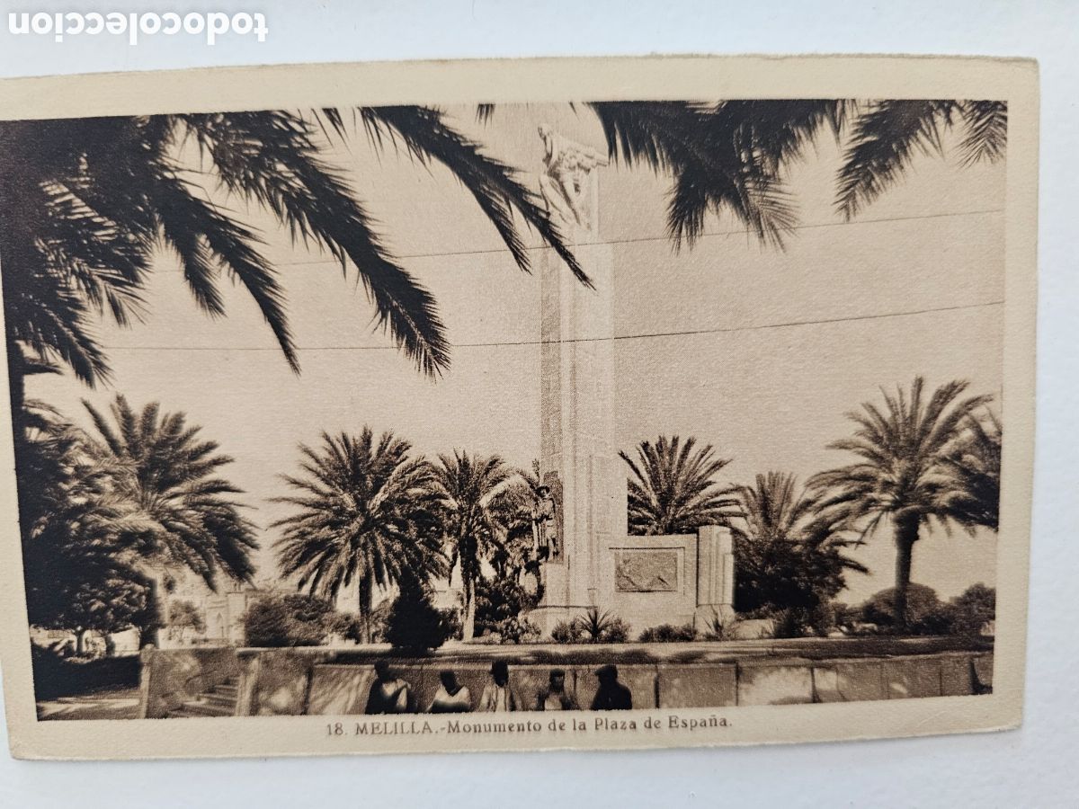 Postcards: Postal de Melilla Plaza Espa&ntilde;a Monumento L. Roisin 1920s 1950s