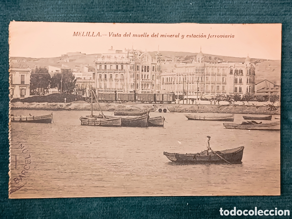 Cartoline: MELILLA. Vista del muelle del mineral y estaci&oacute;n ferroviaria