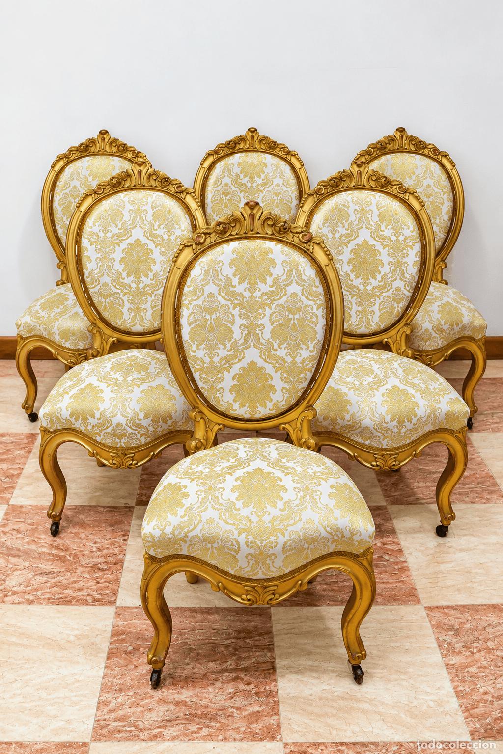 Postales: Conjunto 6 sillas Isabelinas pan de oro - Foto 2