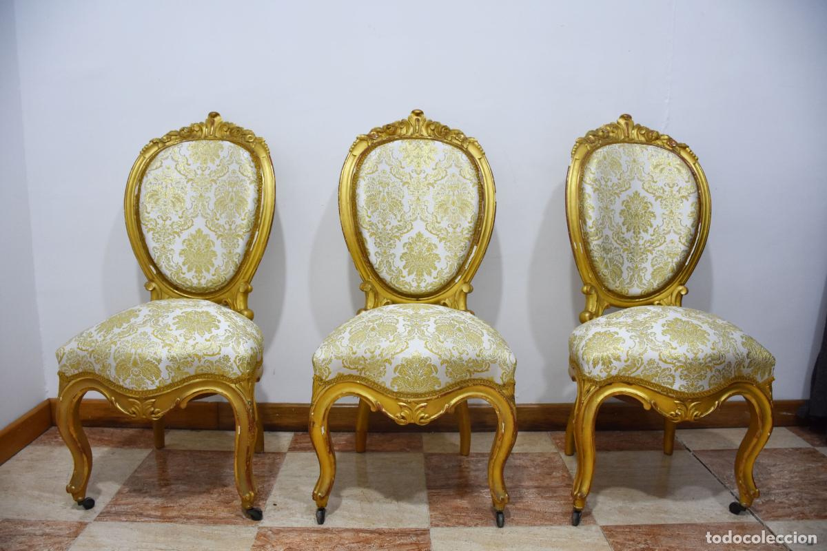 Postales: Conjunto 6 sillas Isabelinas pan de oro - Foto 3