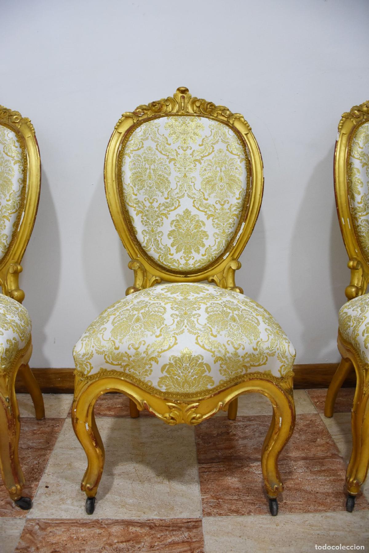 Postales: Conjunto 6 sillas Isabelinas pan de oro - Foto 4