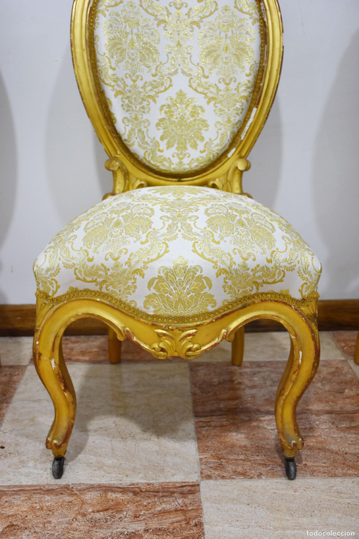 Postales: Conjunto 6 sillas Isabelinas pan de oro - Foto 5