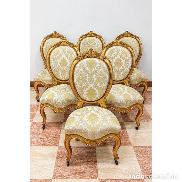 Postales: Conjunto 6 sillas Isabelinas pan de oro