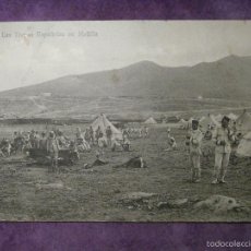 Postales: POSTAL - GUERRA DE AFRICA - LAS TROPAS ESPAÑOLAS EN MELILLA - AÑO 1909 - CON RELATO SOBRE GUERRA