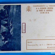 Postales: POSTAL FALANGE. CAMPAMENTO DE VERANO FRENTE DE JUVENTUDES LERIDA. TERCIOS DE FLANDES, BLANES, GERONA