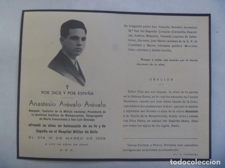 Postales: GUERRA CIVIL: RECORDATORIO MILICIANO NACIONAL, CAIDO POR DIOS Y ESPA&Ntilde;A, AVILA 1939. UN DIA ANTES FIN