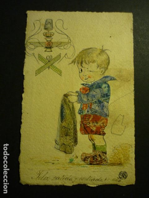 Postales: EJERCITO DEL AIRE AVIACION 1918 POSTAL PINTADA A MANO NI&Ntilde;O AVIADOR