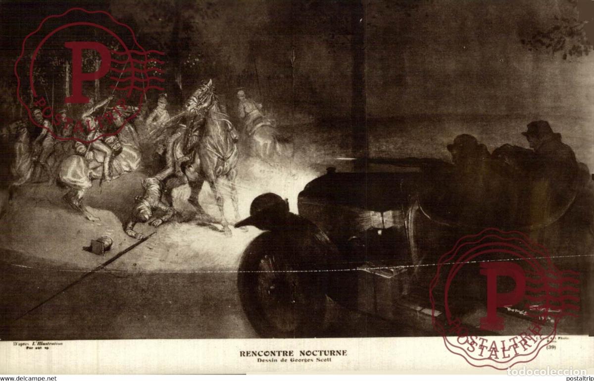 Postkarten: RENCONTRE NOCTURNE DESSIN DE GEORGES SCOTT 1914 ILLUSTRATION MILITAIRE MILITAR MILITARY MILIT&Auml;R