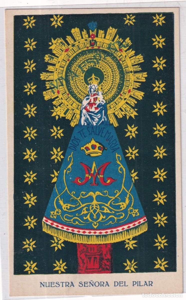 Postales: Virgen del Pilar postal patri&oacute;tica. Saludo a Franco. Arriba Espa&ntilde;a. Sin circular