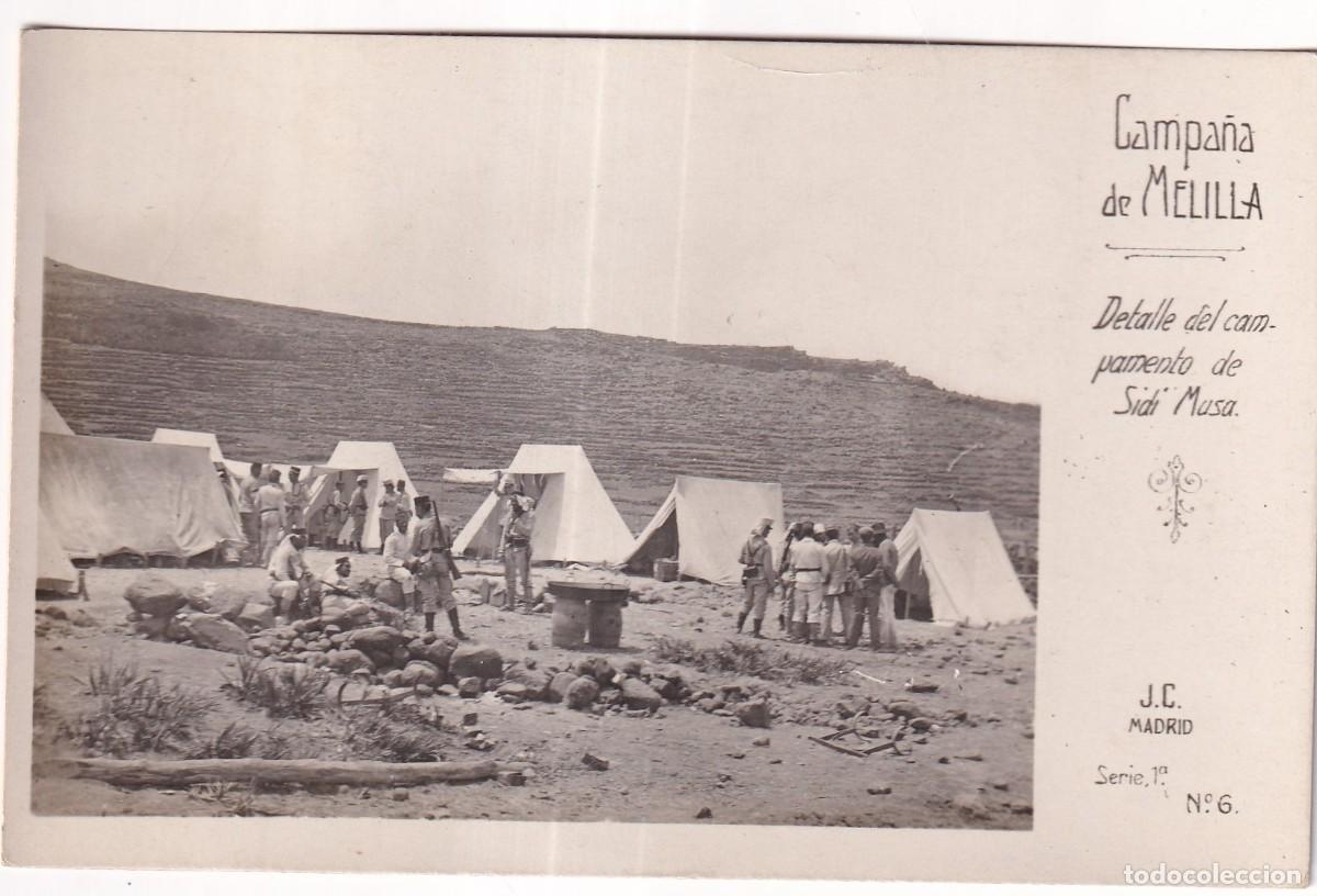 Postales: CAMPA&Ntilde;A DE MELILLA. DETALLE DEL CAMPAMENTO DE SIDI MUSA (J. C. SERIE 1, N&ordm; 6 ) FOTOGR&Aacute;FICA