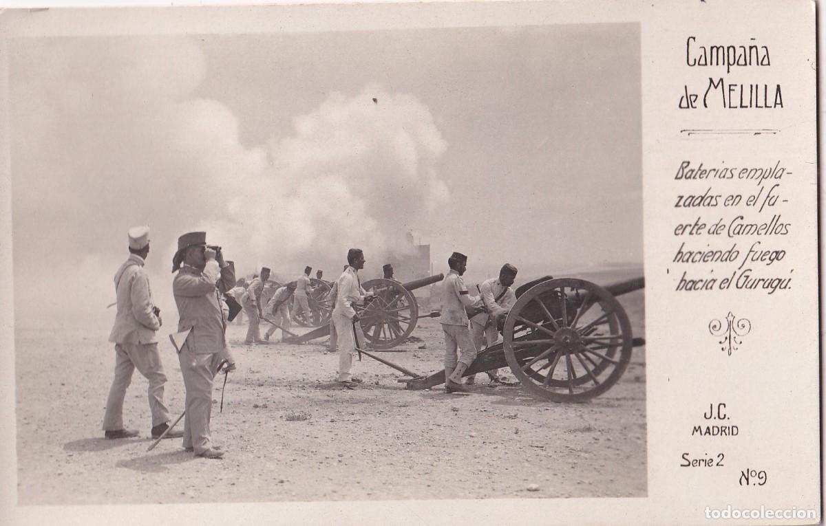 Postales: CAMPA&Ntilde;A DE MELILLA. BATERIAS EMPALIZADAS EN EL FUETE DE CAMELLAS (J. C. SERIE 2, N&ordm; 9 ) FOTOGR&Aacute;FICA