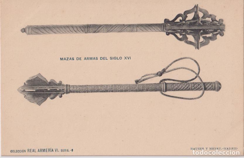 Postales: SERIE REAL ARMERIA V SERIE 6 - MAZAS DE ARMAS DEL SIGLO XVI - HAUSER Y MENET - S/C
