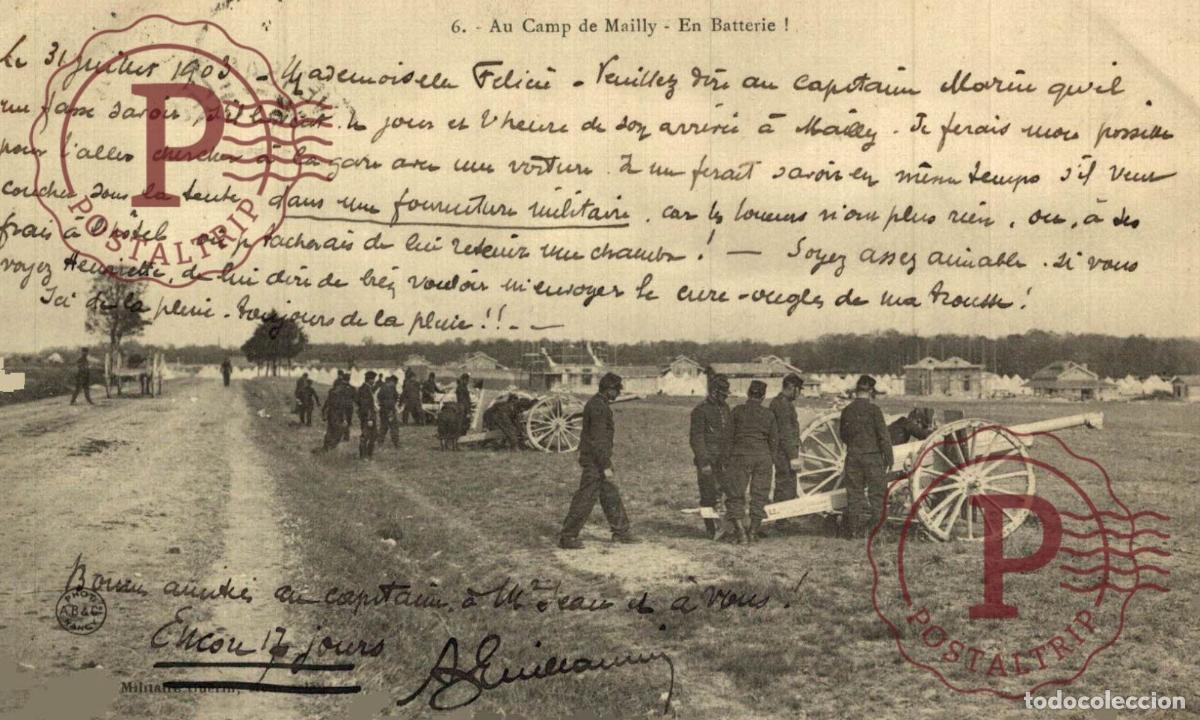 Postales: AU CAMP DE MAILLY EN BATTERIE MILITAR. MILITAIRE.