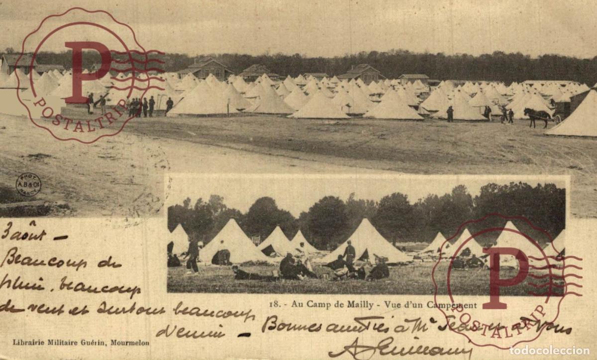 Postales: AU CAMP DE MAILLY VUE DUN CAMPEMENT MILITAR. MILITAIRE.